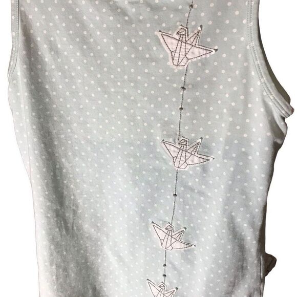 Matilda Jane Girls top Size 12 tank top appliqué cranes green polka dot - Picture 3 of 5